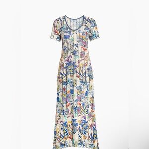 $2350 Etro
Bouquet Pleated Short-Sleeve Midi-Dress size 46/us10